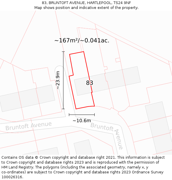 83, BRUNTOFT AVENUE, HARTLEPOOL, TS24 9NF: Plot and title map