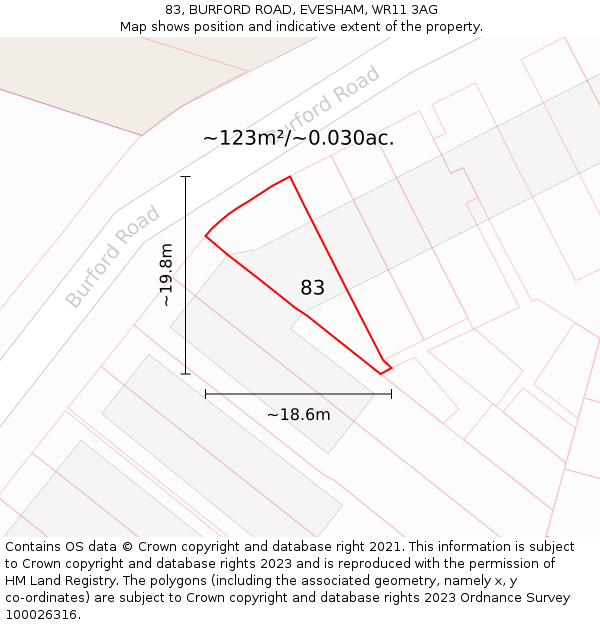 83, BURFORD ROAD, EVESHAM, WR11 3AG: Plot and title map