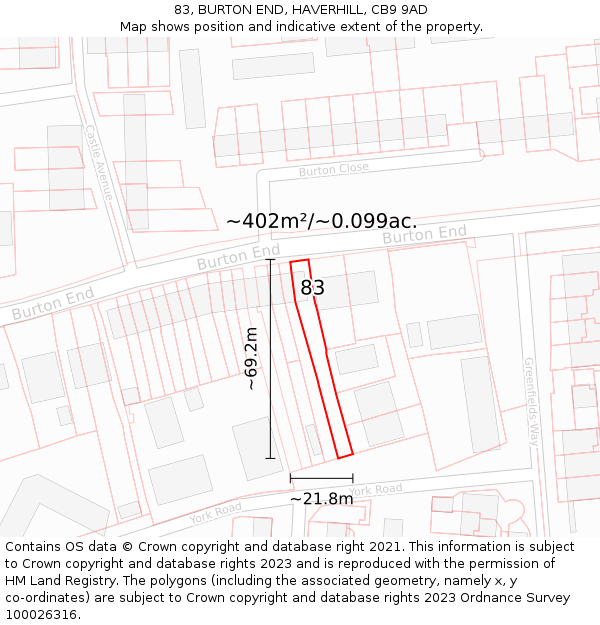 83, BURTON END, HAVERHILL, CB9 9AD: Plot and title map