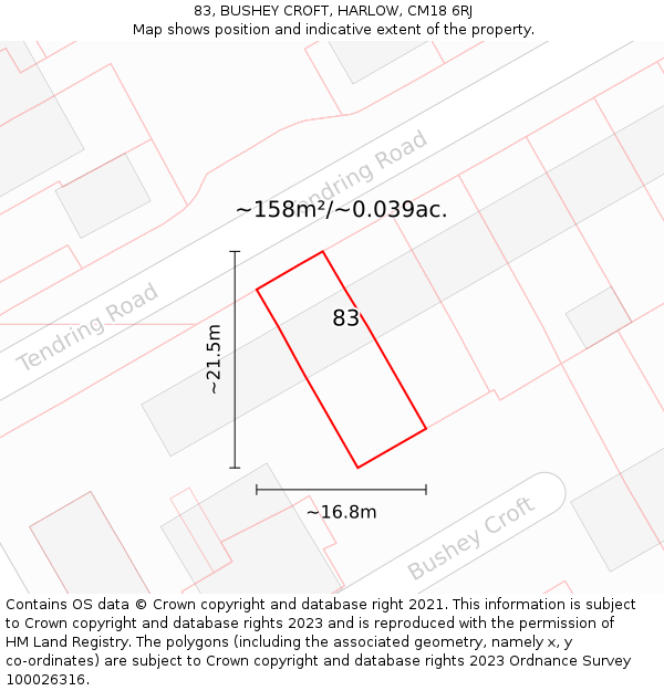 83, BUSHEY CROFT, HARLOW, CM18 6RJ: Plot and title map