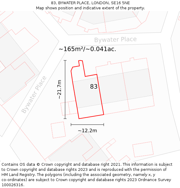 83, BYWATER PLACE, LONDON, SE16 5NE: Plot and title map