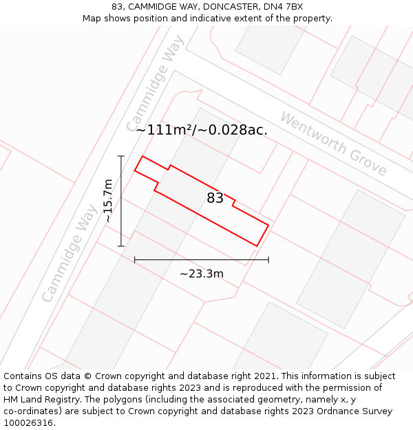 83, CAMMIDGE WAY, DONCASTER, DN4 7BX: Plot and title map
