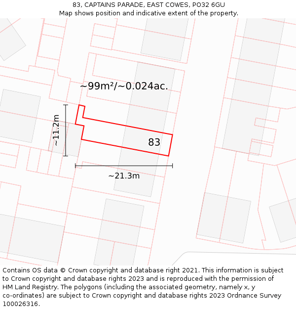 83, CAPTAINS PARADE, EAST COWES, PO32 6GU: Plot and title map