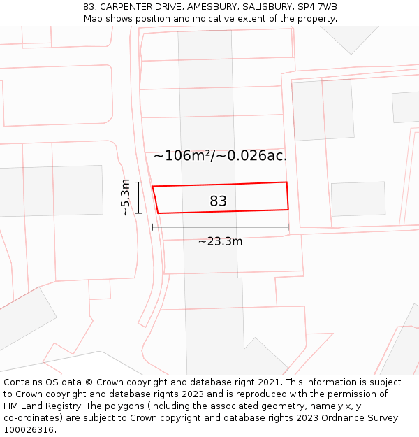83, CARPENTER DRIVE, AMESBURY, SALISBURY, SP4 7WB: Plot and title map