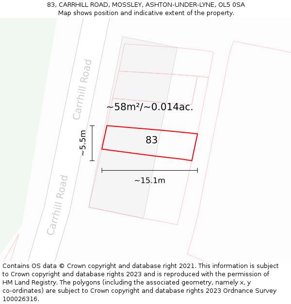 83, CARRHILL ROAD, MOSSLEY, ASHTON-UNDER-LYNE, OL5 0SA: Plot and title map