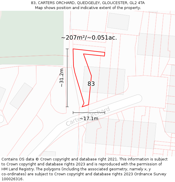 83, CARTERS ORCHARD, QUEDGELEY, GLOUCESTER, GL2 4TA: Plot and title map