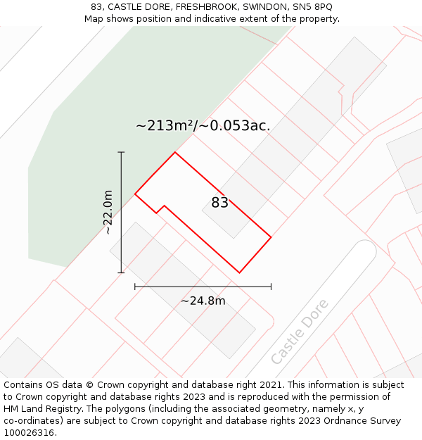 83, CASTLE DORE, FRESHBROOK, SWINDON, SN5 8PQ: Plot and title map
