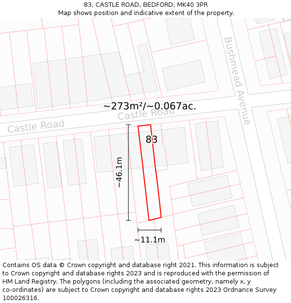 83, CASTLE ROAD, BEDFORD, MK40 3PR: Plot and title map