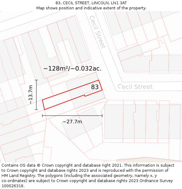 83, CECIL STREET, LINCOLN, LN1 3AT: Plot and title map