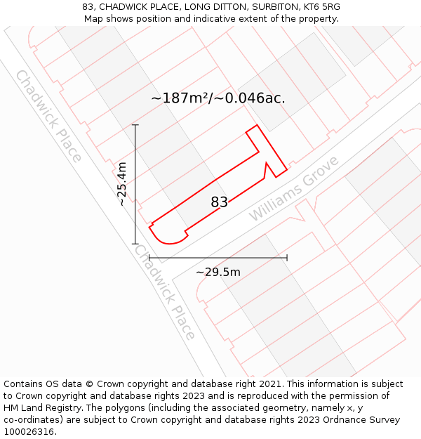 83, CHADWICK PLACE, LONG DITTON, SURBITON, KT6 5RG: Plot and title map