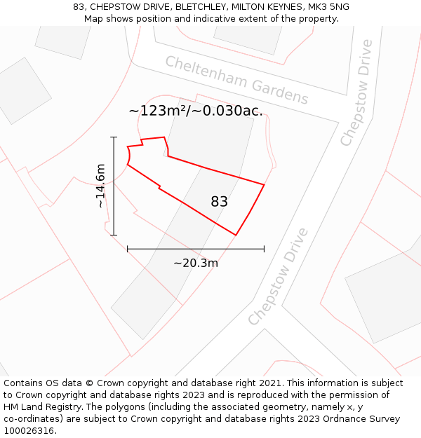 83, CHEPSTOW DRIVE, BLETCHLEY, MILTON KEYNES, MK3 5NG: Plot and title map