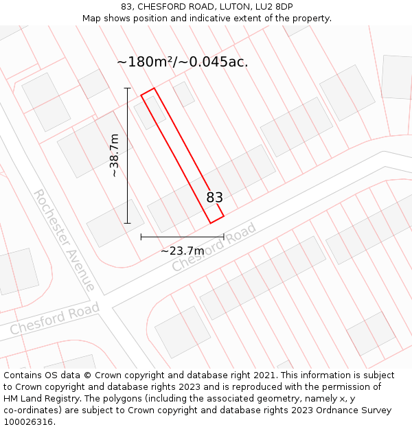 83, CHESFORD ROAD, LUTON, LU2 8DP: Plot and title map