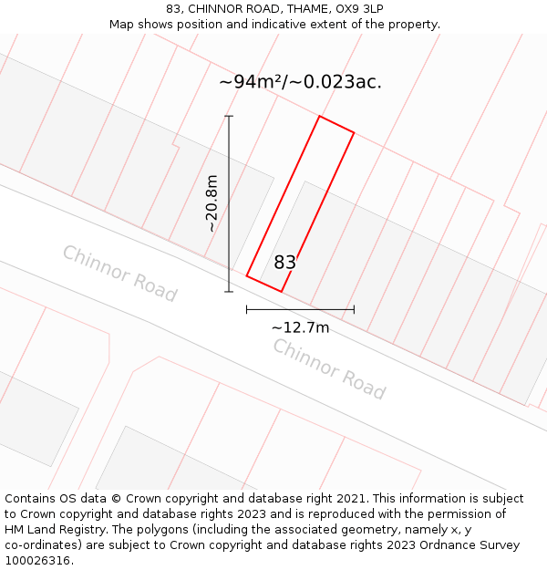 83, CHINNOR ROAD, THAME, OX9 3LP: Plot and title map