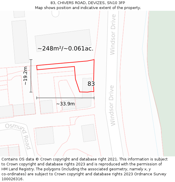 83, CHIVERS ROAD, DEVIZES, SN10 3FP: Plot and title map
