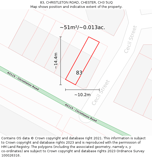 83, CHRISTLETON ROAD, CHESTER, CH3 5UQ: Plot and title map