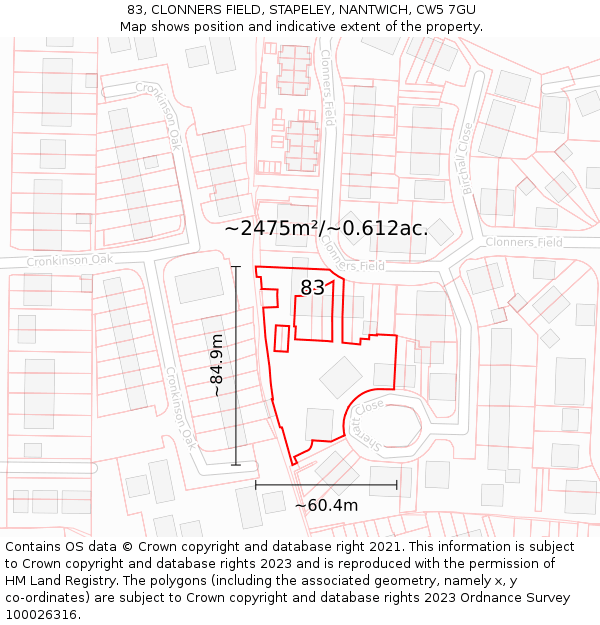 83, CLONNERS FIELD, STAPELEY, NANTWICH, CW5 7GU: Plot and title map