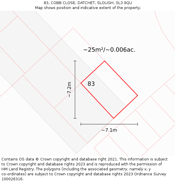 83, COBB CLOSE, DATCHET, SLOUGH, SL3 9QU: Plot and title map
