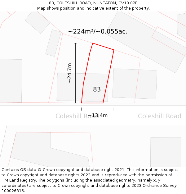 83, COLESHILL ROAD, NUNEATON, CV10 0PE: Plot and title map