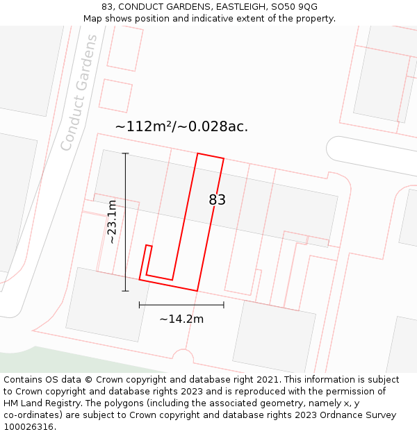 83, CONDUCT GARDENS, EASTLEIGH, SO50 9QG: Plot and title map
