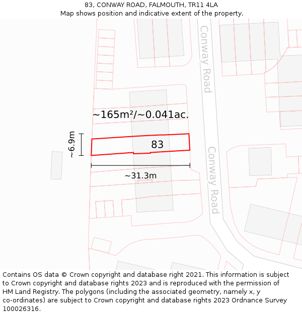 83, CONWAY ROAD, FALMOUTH, TR11 4LA: Plot and title map