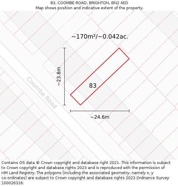 83, COOMBE ROAD, BRIGHTON, BN2 4ED: Plot and title map