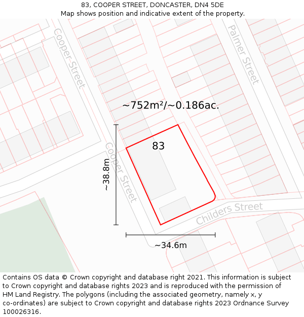 83, COOPER STREET, DONCASTER, DN4 5DE: Plot and title map