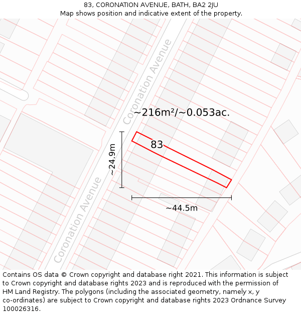 83, CORONATION AVENUE, BATH, BA2 2JU: Plot and title map
