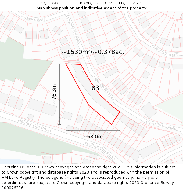 83, COWCLIFFE HILL ROAD, HUDDERSFIELD, HD2 2PE: Plot and title map