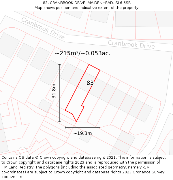83, CRANBROOK DRIVE, MAIDENHEAD, SL6 6SR: Plot and title map