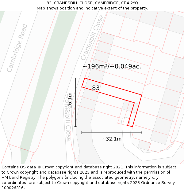 83, CRANESBILL CLOSE, CAMBRIDGE, CB4 2YQ: Plot and title map
