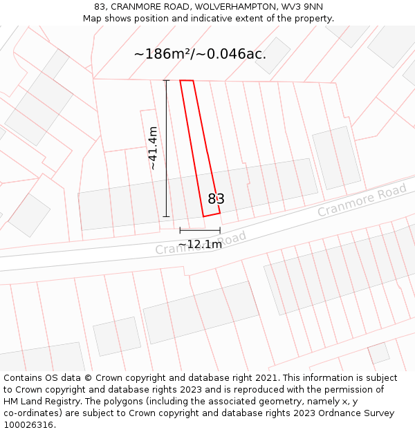 83, CRANMORE ROAD, WOLVERHAMPTON, WV3 9NN: Plot and title map