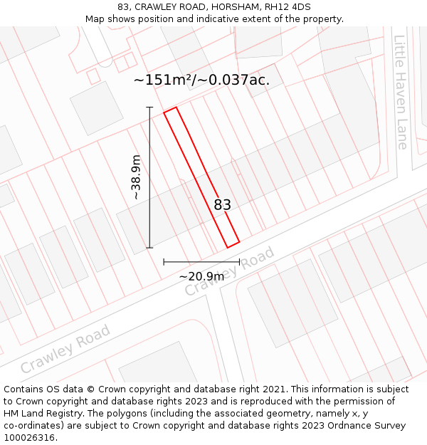 83, CRAWLEY ROAD, HORSHAM, RH12 4DS: Plot and title map