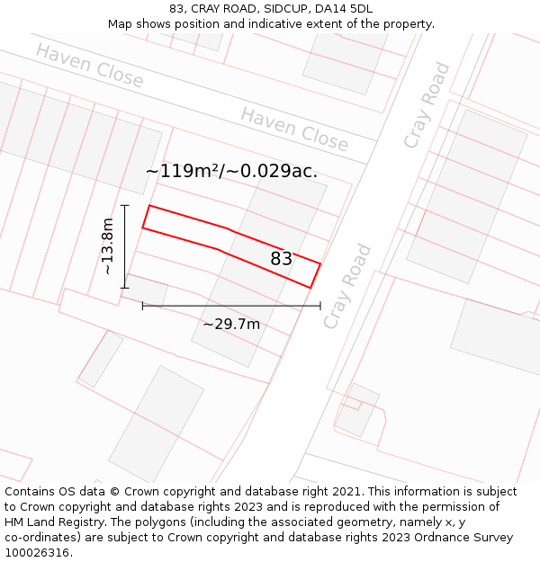 83, CRAY ROAD, SIDCUP, DA14 5DL: Plot and title map