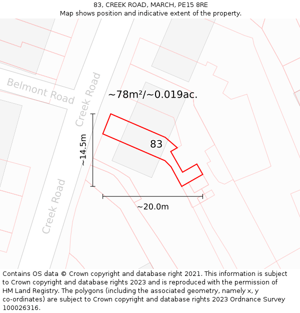 83, CREEK ROAD, MARCH, PE15 8RE: Plot and title map