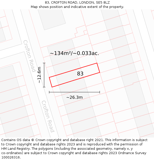 83, CROFTON ROAD, LONDON, SE5 8LZ: Plot and title map