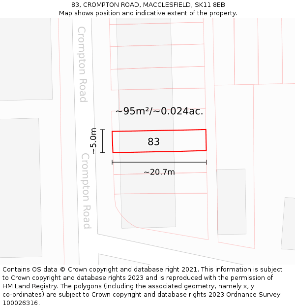 83, CROMPTON ROAD, MACCLESFIELD, SK11 8EB: Plot and title map