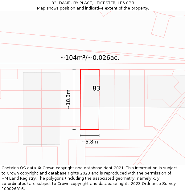 83, DANBURY PLACE, LEICESTER, LE5 0BB: Plot and title map