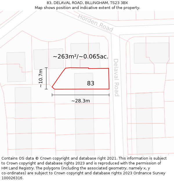 83, DELAVAL ROAD, BILLINGHAM, TS23 3BX: Plot and title map