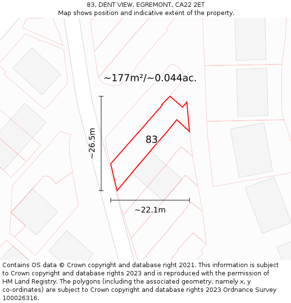 83, DENT VIEW, EGREMONT, CA22 2ET: Plot and title map