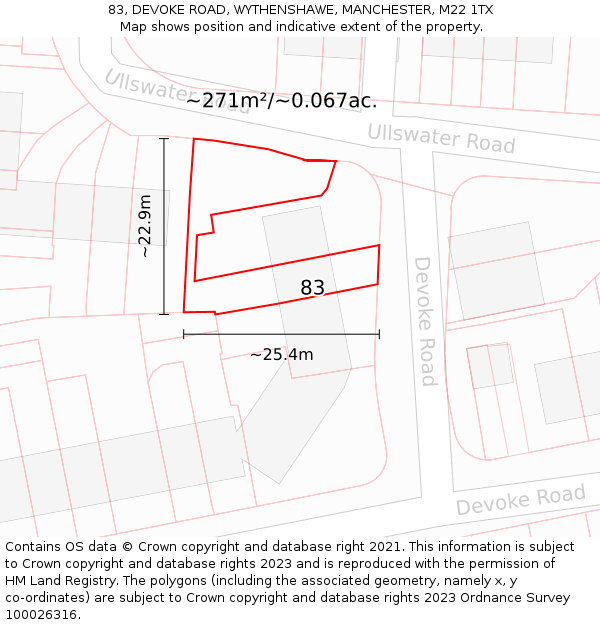 83, DEVOKE ROAD, WYTHENSHAWE, MANCHESTER, M22 1TX: Plot and title map