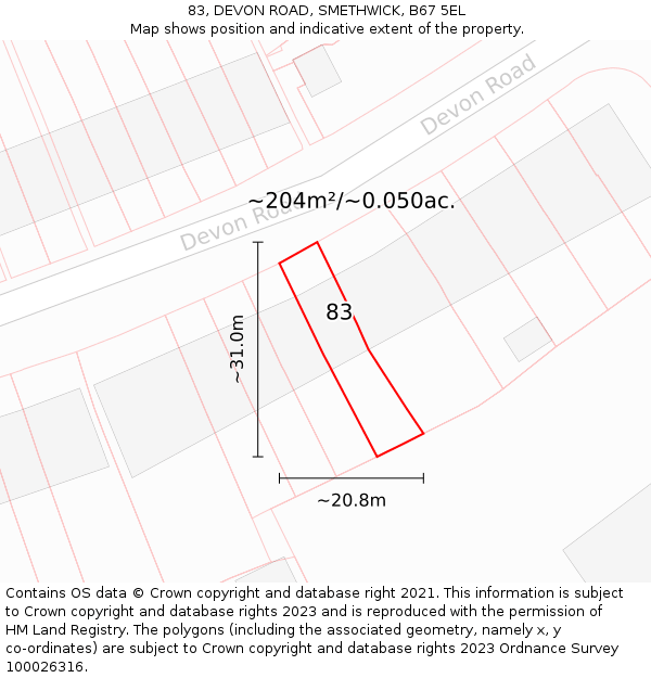 83, DEVON ROAD, SMETHWICK, B67 5EL: Plot and title map