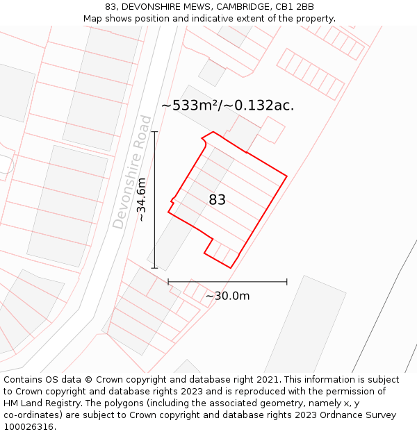 83, DEVONSHIRE MEWS, CAMBRIDGE, CB1 2BB: Plot and title map