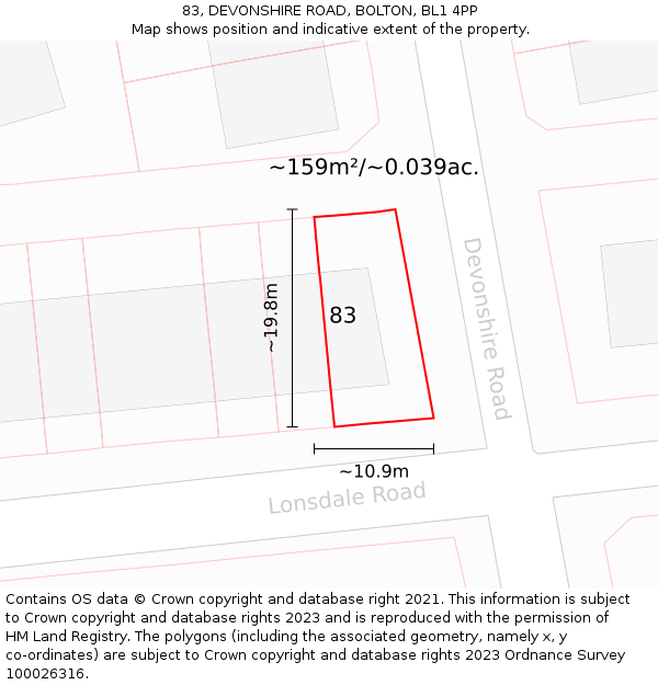 83, DEVONSHIRE ROAD, BOLTON, BL1 4PP: Plot and title map