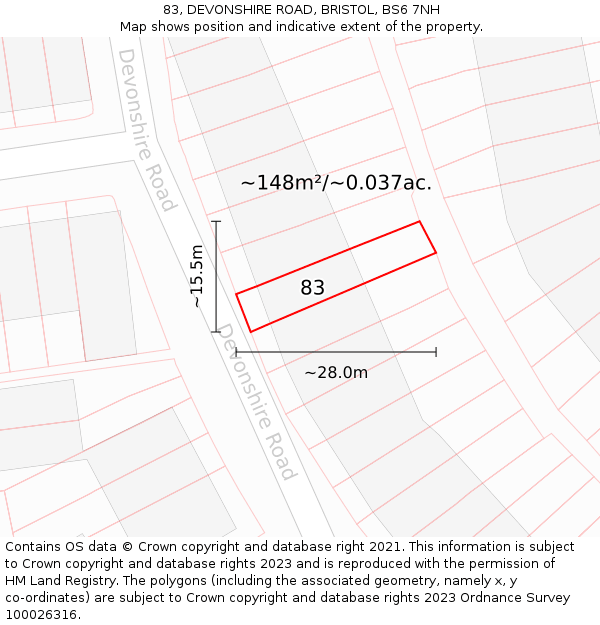 83, DEVONSHIRE ROAD, BRISTOL, BS6 7NH: Plot and title map