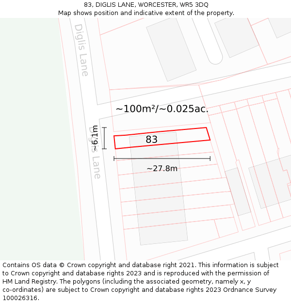 83, DIGLIS LANE, WORCESTER, WR5 3DQ: Plot and title map