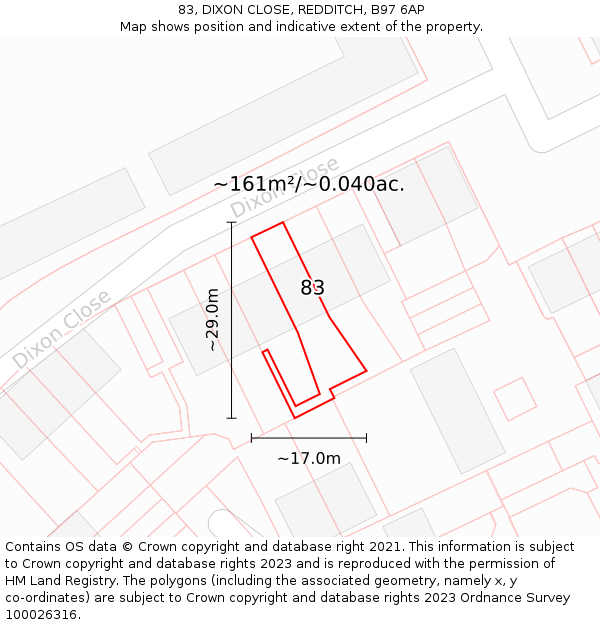 83, DIXON CLOSE, REDDITCH, B97 6AP: Plot and title map