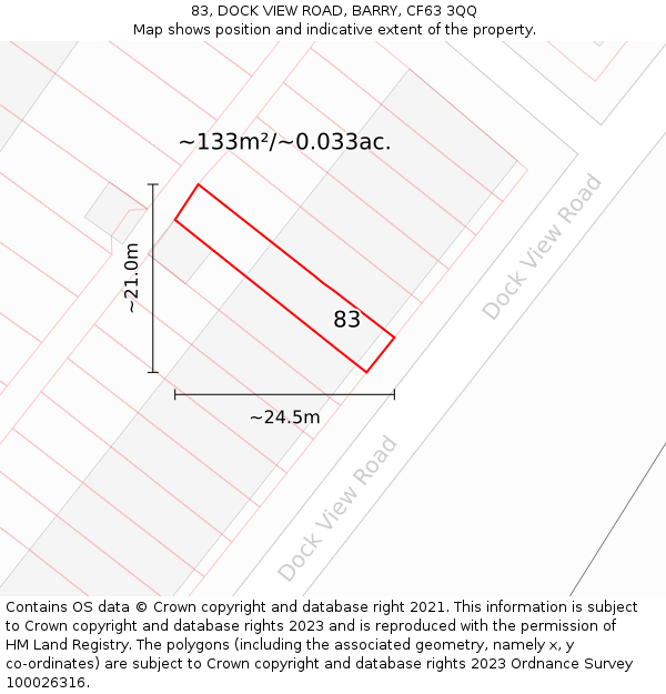 83, DOCK VIEW ROAD, BARRY, CF63 3QQ: Plot and title map