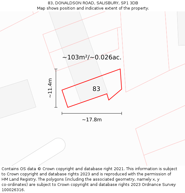 83, DONALDSON ROAD, SALISBURY, SP1 3DB: Plot and title map