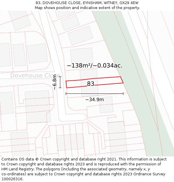 83, DOVEHOUSE CLOSE, EYNSHAM, WITNEY, OX29 4EW: Plot and title map