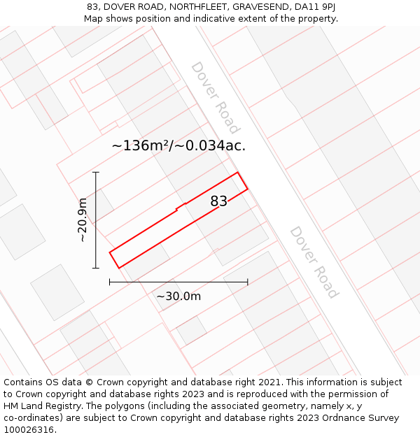 83, DOVER ROAD, NORTHFLEET, GRAVESEND, DA11 9PJ: Plot and title map